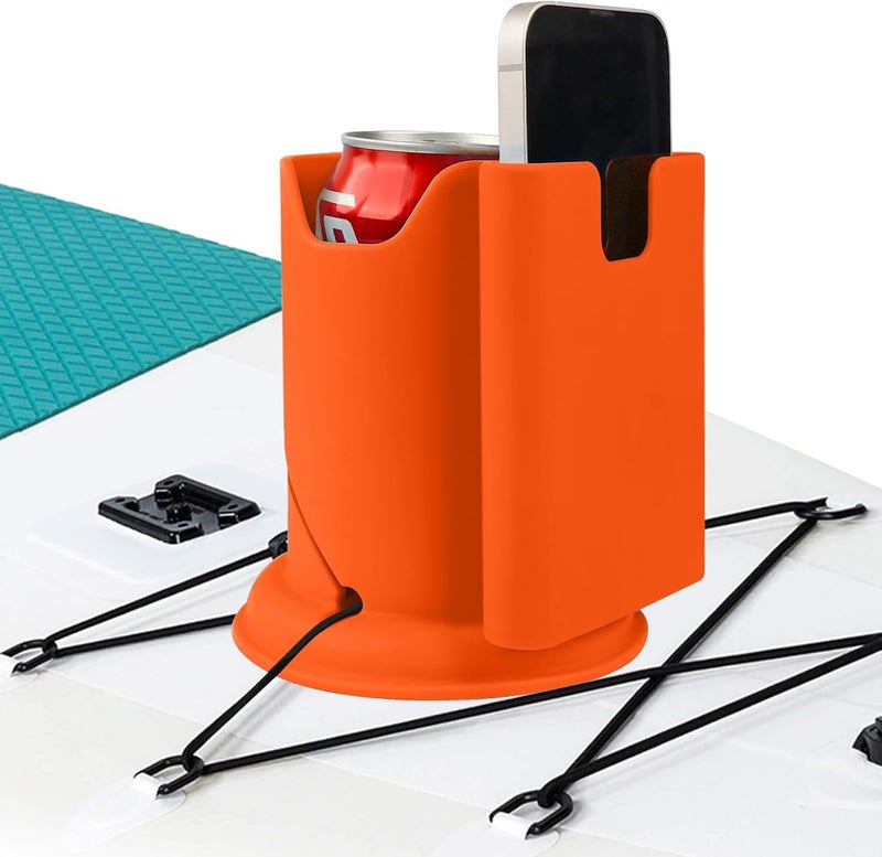 ANGAR Paddleboard Cup Holder, Paddle Board and Kayak Drink Holder, 2-in-1 Drink & Phone Holder, Paddleboard Accessory for Surfboards, Canoes, SUPs, Kayaks, Boats (Orange) - Image 1
